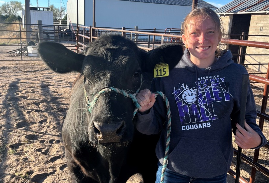 A girl posing with her cow