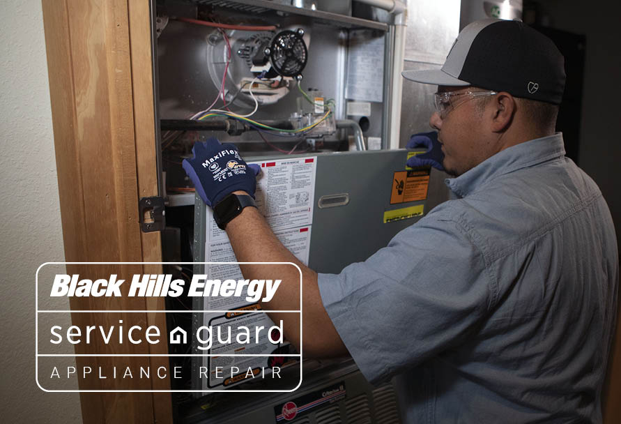 Service Guard tech looking at furnace